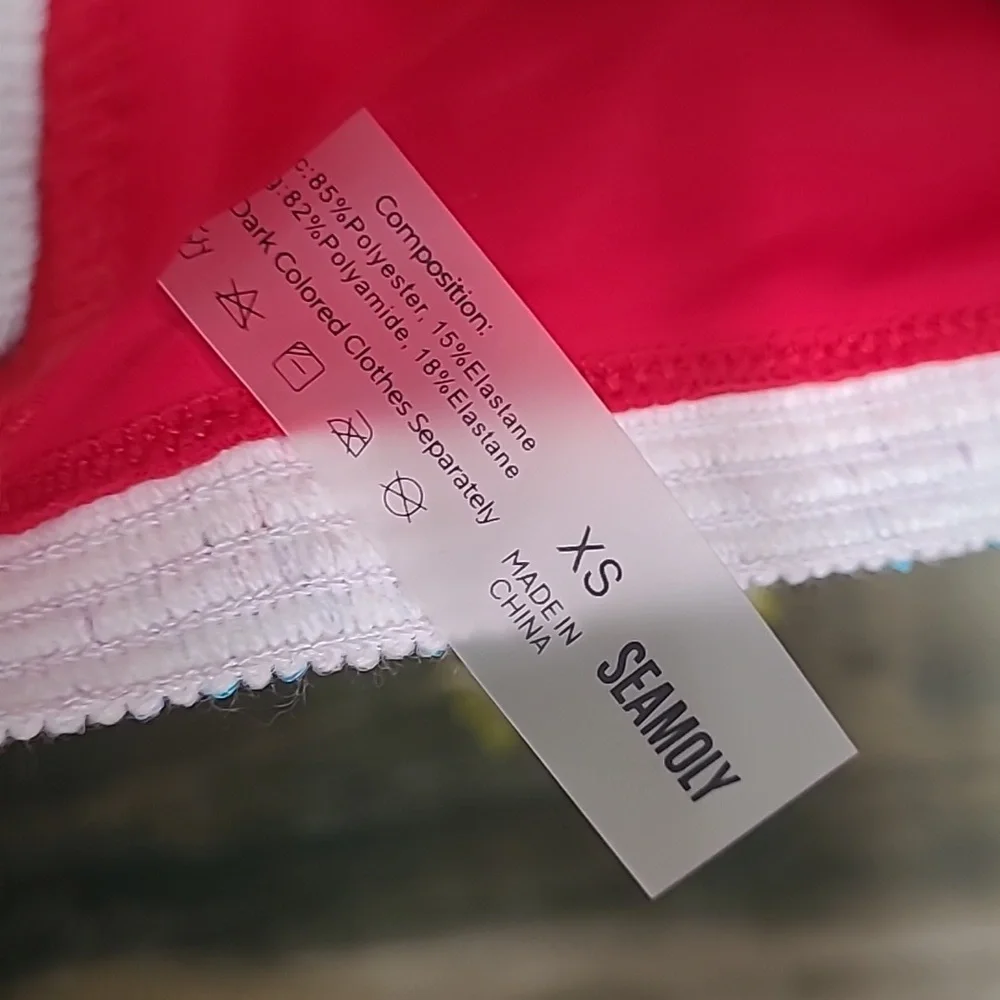 New with tags! Seamoly Womens XS red twist bikini colorful zig zag trim swimsuit